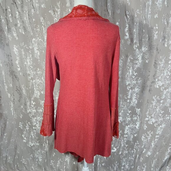 Aratta Silent Journey Waterfall Waffle Knit Open Cardigan Beading Boho Size M - Picture 5 of 10